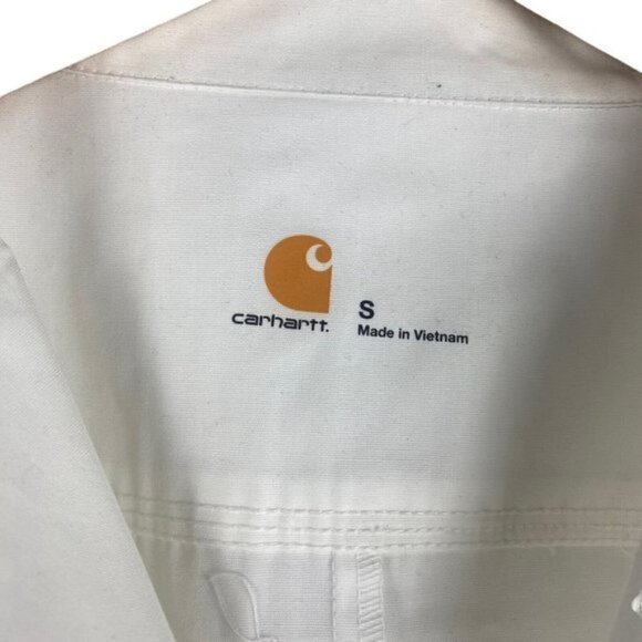Carharrt Unisex White Logo Scrub Lab Coat Pockets Sanitized Actifresh US S - Picture 7 of 10